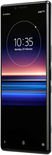 Sony Xperia 1 front view showing lock screen with time 10:35 and colorful gradient wallpaper