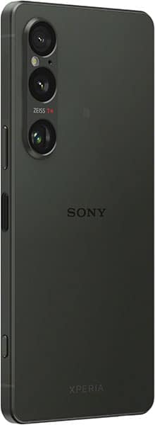 Rear view of matte black Sony Xperia 1 VI with triple ZEISS T* cameras, LED flash, and centered Sony logo on back panel.