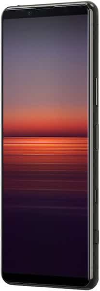 Sony Xperia 5 II front view, black phone displaying a sunset gradient on screen