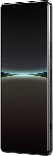 Sony Xperia 5 IV smartphone, front view, displaying wallpaper with horizontal light streaks on black screen