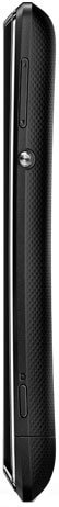 Sony Xperia E dual smartphone shown from the side, displaying its narrow black profile with textured back panel
