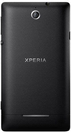 Sony Xperia E dual rear view, black textured back with camera and branding visible