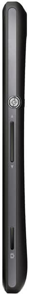 Sony Xperia M, rear view, black smartphone with vertical silver stripe and circular camera lens