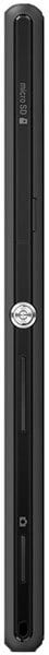 Sony Xperia M2 smartphone shown from the rear, displaying black casing with circular logo and button details along its length