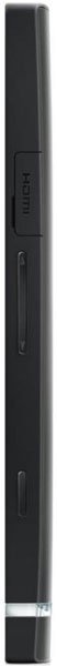 Sony Xperia S side view showing slim profile, two narrow buttons, and a small SIM compartment near the top edge.