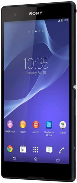 Sony Xperia T2 Ultra smartphone displayed from front, showing home screen with time 10:35 and app icons
