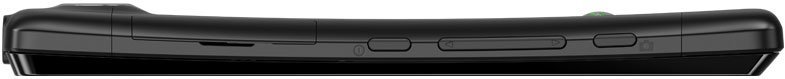 Sony Xperia TL smartphone viewed from the top edge, showing the black device's curved profile and control buttons along the side