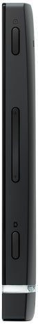 Side view of black Sony Xperia U smartphone with three left-edge buttons and a seam near the bottom.