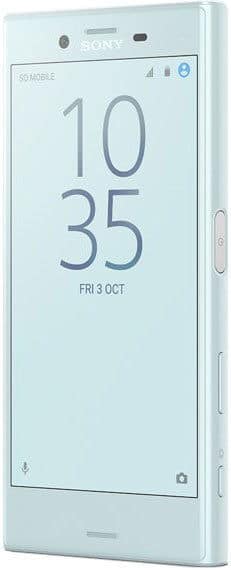Sony Xperia X Compact front view, white phone displaying time 10:35 and date Friday 3 October on screen