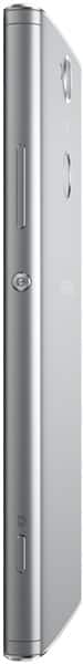 Sony Xperia XA2 smartphone, side profile view showing silver metallic body with volume and power buttons
