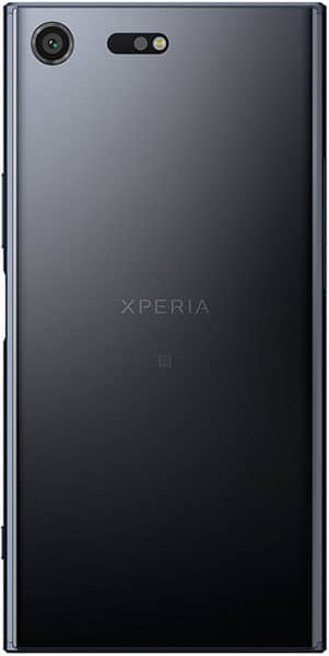 Sony Xperia XZ Premium rear view, black glossy finish with camera and sensor array at top left