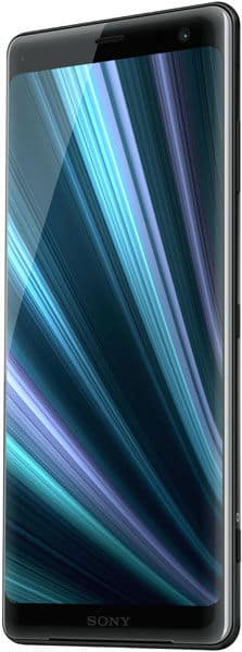Sony Xperia XZ3 front view displaying abstract blue and purple light streaks on screen