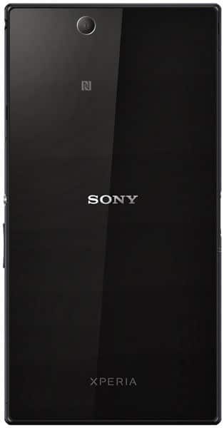 Sony Xperia Z Ultra rear view, black device with Sony and Xperia branding visible, camera and NFC symbol at top