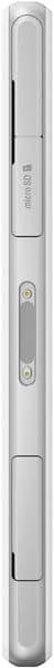 Sony Xperia Z1 Compact side view, showing volume controls and power button on a white device body