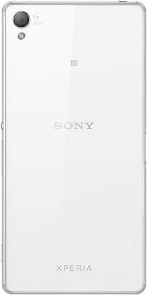 Sony Xperia Z3 rear view, white with camera and Sony/Xperia branding visible