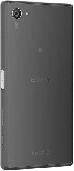 Sony Xperia Z5 Compact rear view, showing camera, speaker, and branding on dark gray body