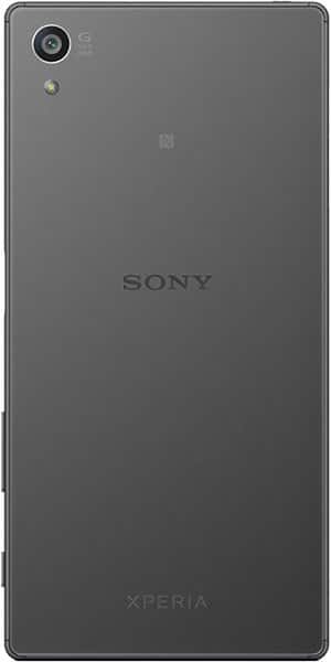 Sony Xperia Z5 rear view, showing camera lens and Sony branding on gray back panel