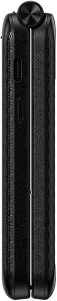 Summit Flip folded closed, front view, showing black exterior with vertical ventilation slots and central zipper