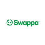 Swappa logo with green circular recycling icon left of "swappa" in green lowercase on black, front view.