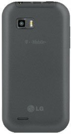 T-Mobile myTouch Q rear view, showing dark gray back panel with camera and LG branding