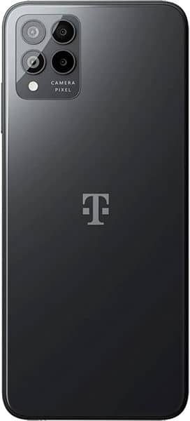 T-Mobile REVVL 6 Pro rear view showing quad camera setup and T-Mobile logo on dark gray back