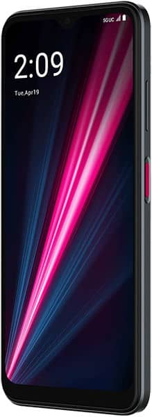 T-Mobile REVVL 6 Pro front view, displaying lock screen with time 2:09 and pink gradient wallpaper