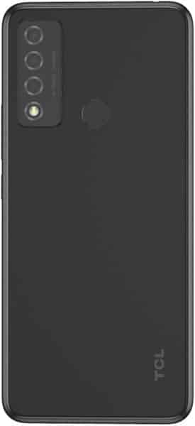 TCL 20 XE rear view, showing triple camera setup and dark gray back panel