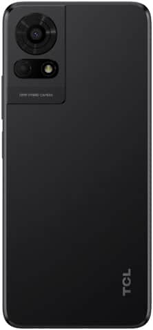 TCL 50 LE rear view, showing black back panel with circular camera module and TCL branding