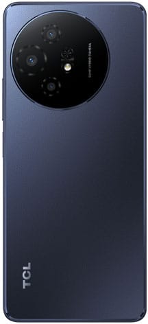 TCL 50 XL 5G rear view showing dark blue body and circular camera module with multiple lenses