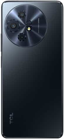TCL 50 XL Nxtpaper rear view, showing dark gray body with circular camera module containing multiple lenses and LED flash