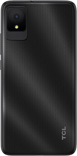 TCL 502 rear view, black textured back with camera module in upper left corner