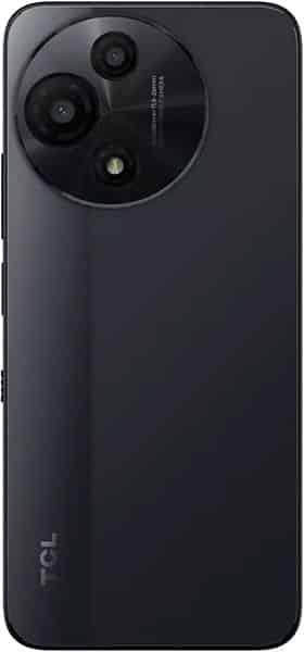 TCL 60 SE NxtPaper rear view showing dual circular camera lenses and dark gradient back panel with TCL logo