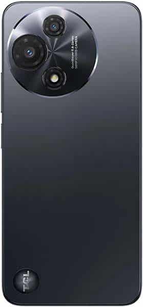 TCL 60 rear view, showing dark gray body and circular camera module with dual lenses and LED flash