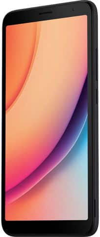 TCL K11 smartphone, front view, with colorful gradient display showing orange, pink, purple, and blue curves