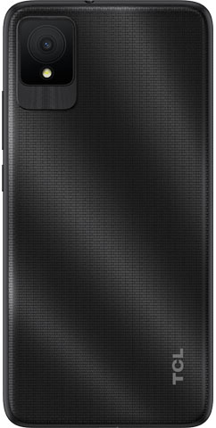 TCL K11 smartphone rear view, showing black textured back with camera module in upper left corner