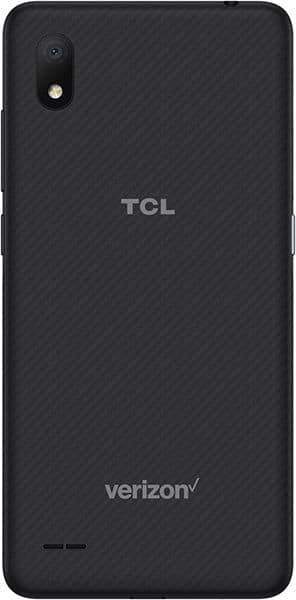 TCL Signa smartphone, rear view, black with textured surface, single camera and LED flash visible