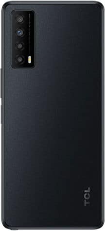 TCL Stylus, rear view, showing dark gray back panel and vertical camera array on left side