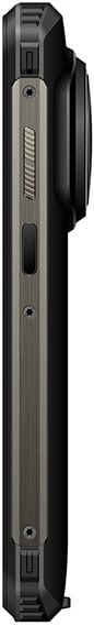 Side view of Ulefone Armor 21 highlighting camera bump, side buttons, and screws on the black and metallic edge.