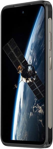 Front view of Ulefone Armor 23 Ultra showing screen with satellite and Earth’s curvature in the background.