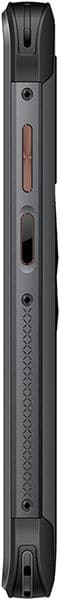 Ulefone Power Armor 14 smartphone shown from the side, displaying its elongated rectangular frame with textured grip surfaces and button placements
