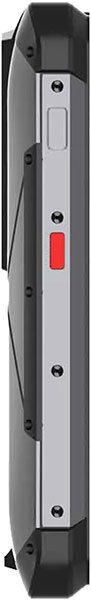 Unihertz Tank side view, showing rugged black casing with silver stripe, power button, and red accent detail