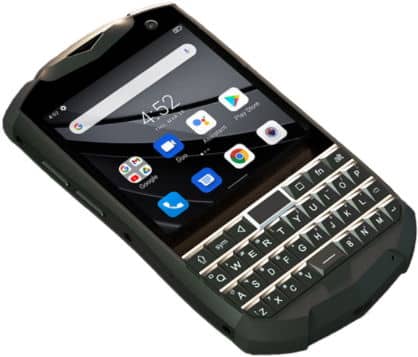 Unihertz Titan Pocket front view, black smartphone with touchscreen display and physical QWERTY keyboard below