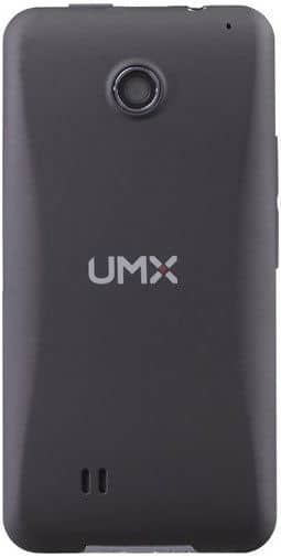 Unimax MAXBravo rear view, black smartphone with camera and UMX logo visible