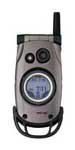 Casio G'zOne Type-V rugged phone, front view with antenna extended and screen lit blue