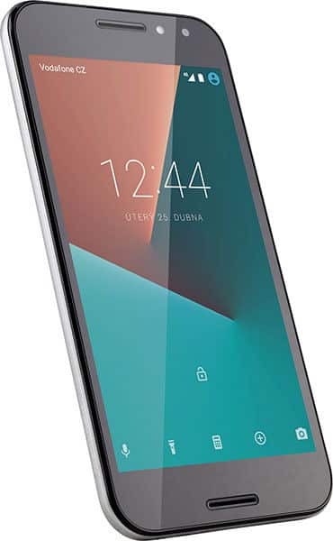 Vodafone Smart N8 smartphone, front view, displaying lock screen with time 12:44 and teal-colored interface