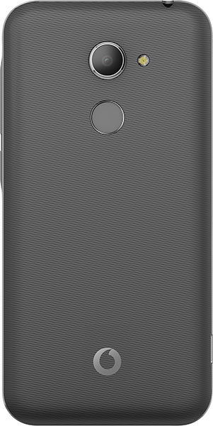 Vodafone Smart N8 rear view, showing textured gray back with camera, fingerprint sensor, and Vodafone logo