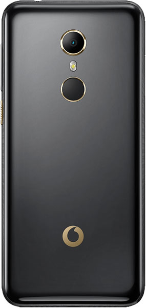 Vodafone Smart N9 rear view, black with gold camera ring and Vodafone logo