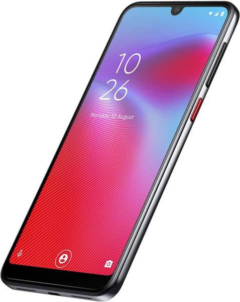 Vodafone Smart V10 front view with colorful gradient display showing time 10:26 and lock screen interface