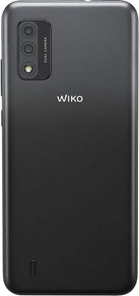 Rear view of black Wiko Ride 3 smartphone with dual cameras and LED flash in top left, Wiko logo centered on back.