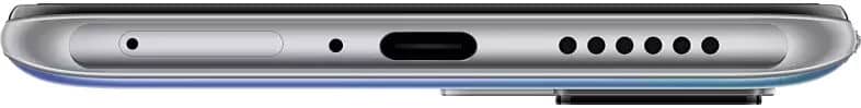 Xiaomi 11T Pro bottom edge showing speaker grille, USB-C port, and microphone holes